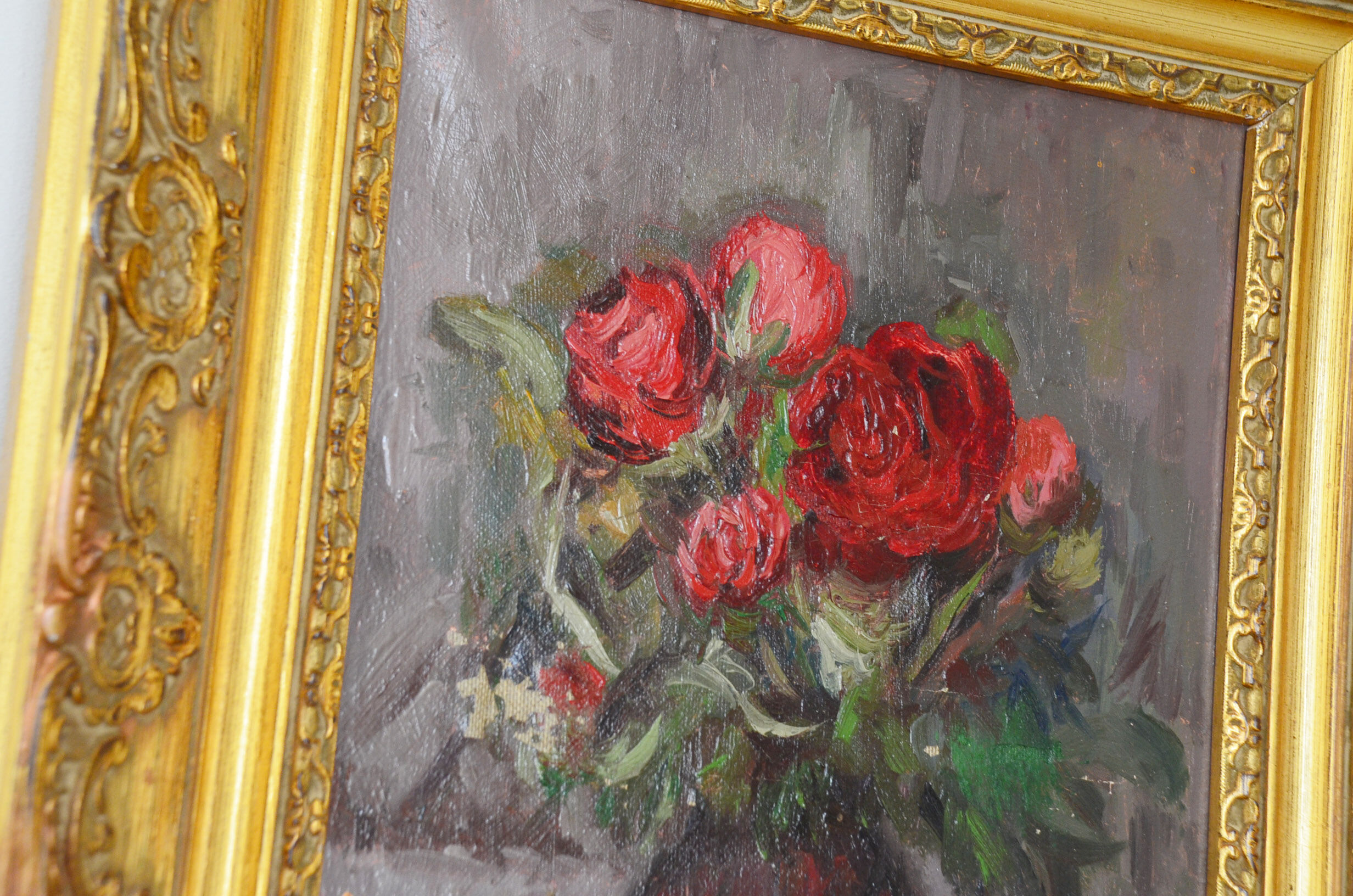 Oil on still-life canvas bouquet of flowers by Anfrey-Monin