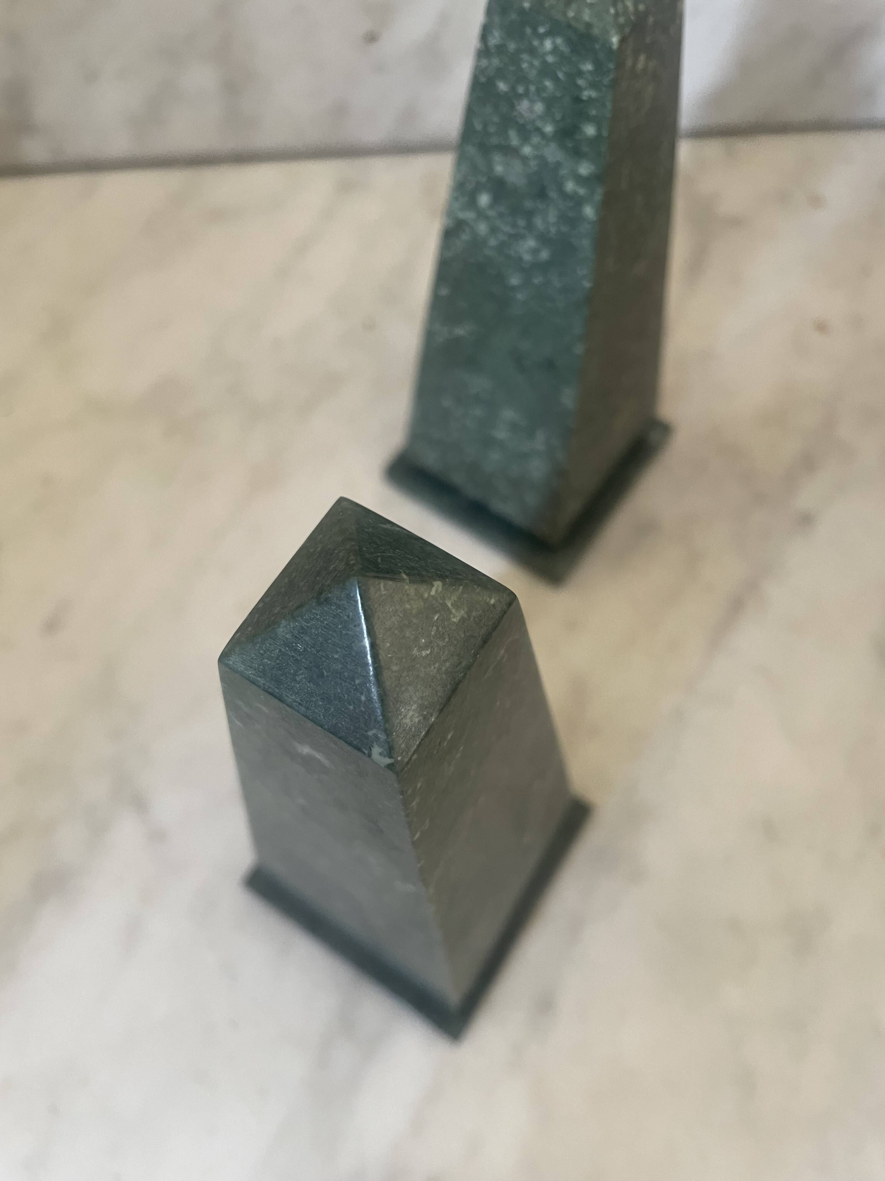 Pair of green marble obelisk bookends