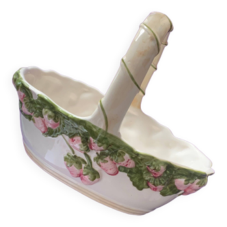 Vintage majolica strawberry basket barbotine