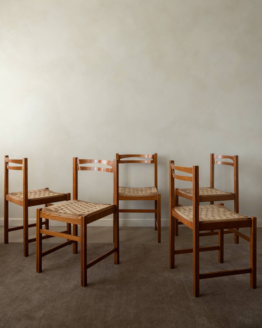 Chaises de salle à manger vintage italiennes rustiques modernes par Snaidero, années 1970, ensemble de 5