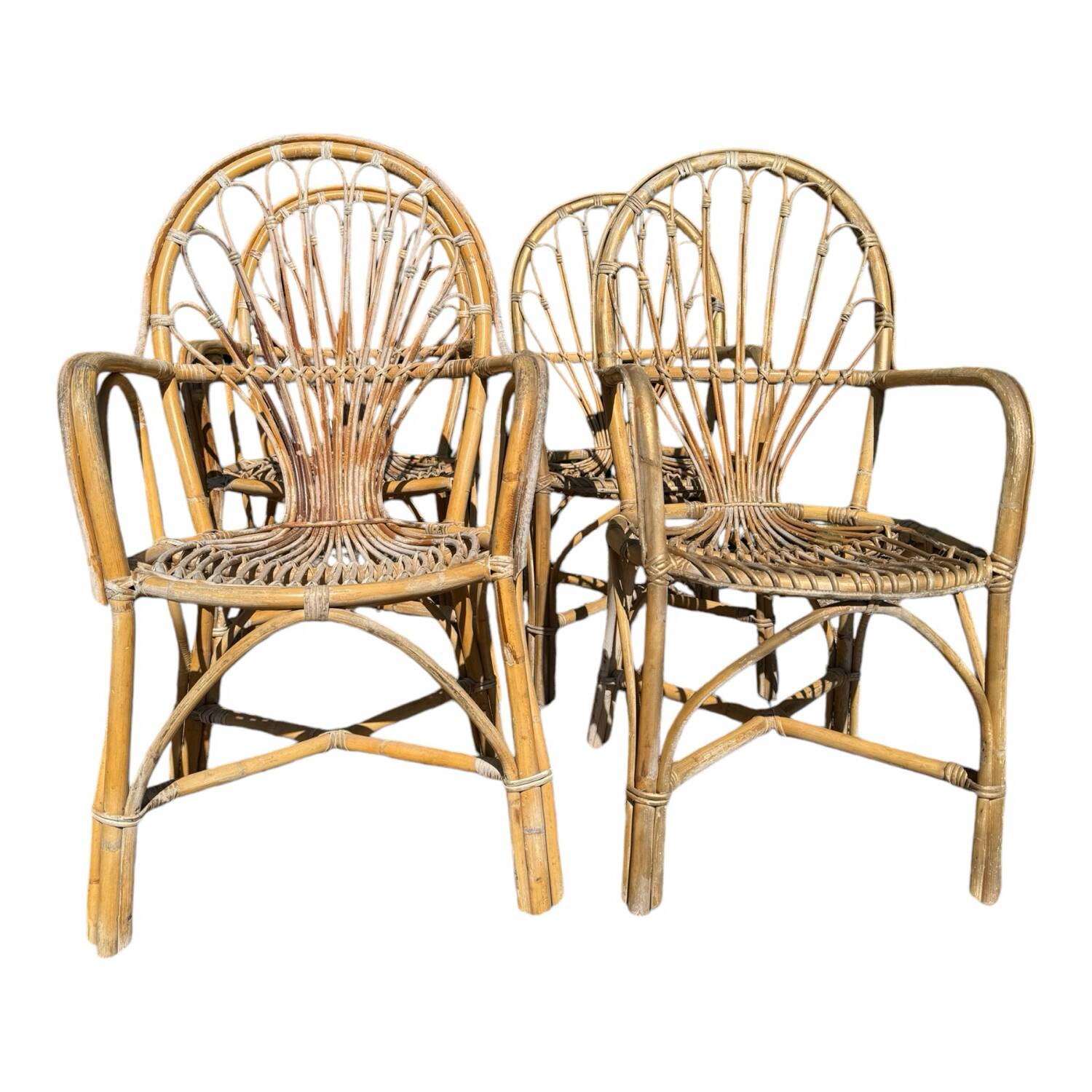 Rattan armchairs from the 70s France, set of 4