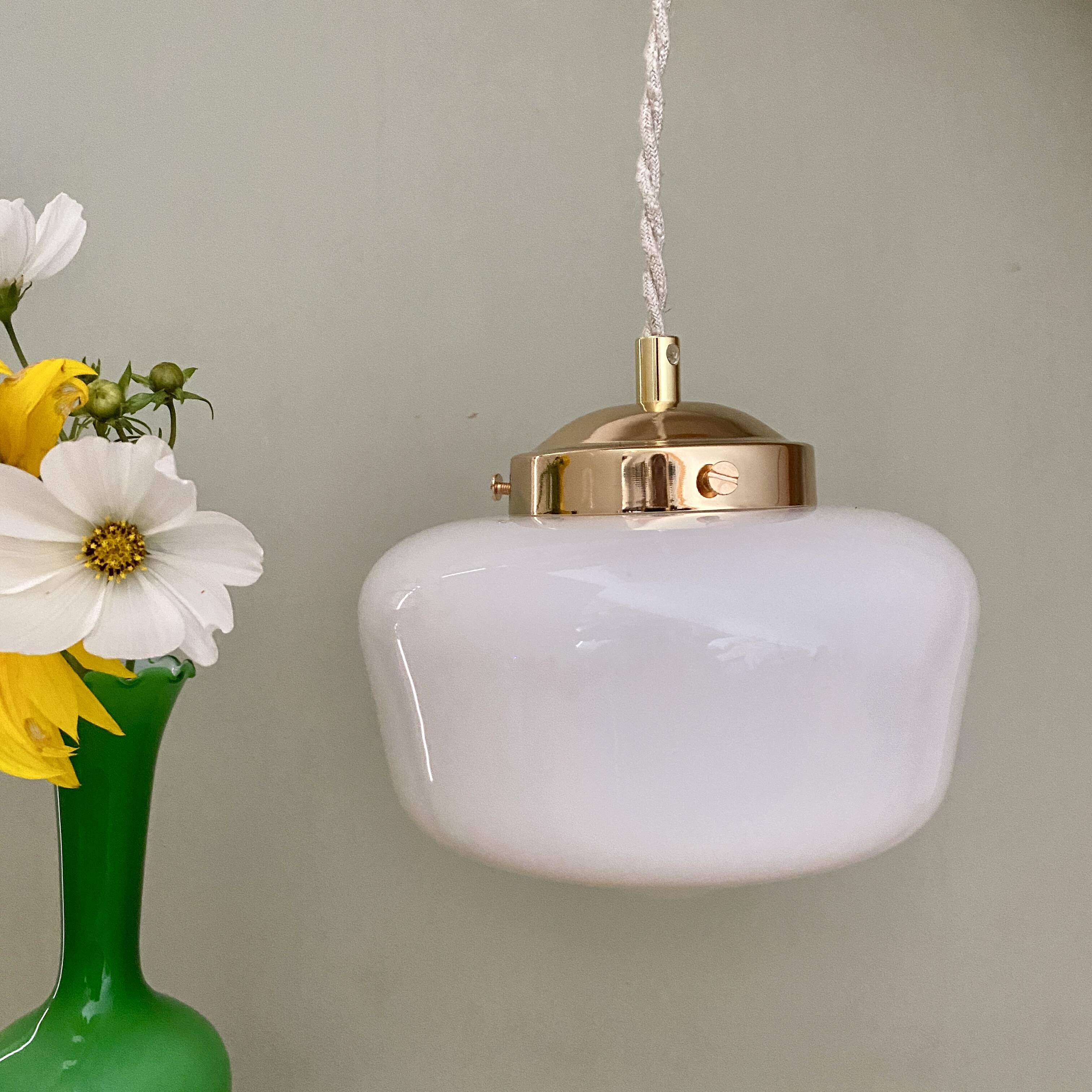 Vintage globe pendant light in white opaline