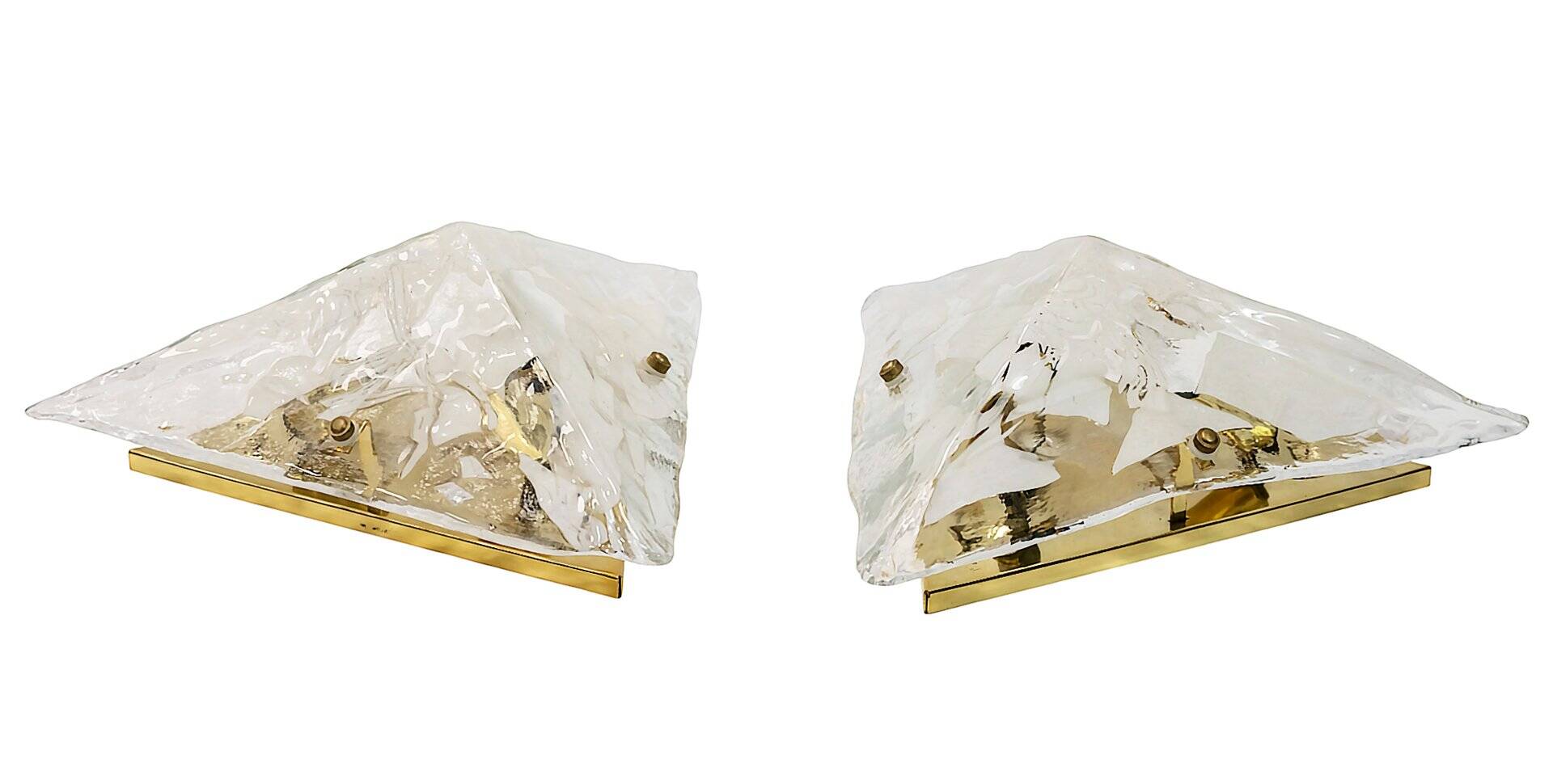 Italian Murano glass and brass wall light sconces, 1980s, set of 2