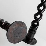 Dark Wood Candle Holders, Vintage 1970s Italy, Barley-Twist Design, Set of 2, Boho Table Decor