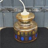 70s design chandelier in smoked and multi-colored glass