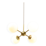 Italian Mid Century Golden Sputnik Chandelier with Opaline Shades, 1960s