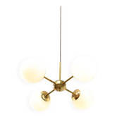 Lustre Spoutnik doré italien du milieu du siècle avec abat-jour en opaline, années 1960