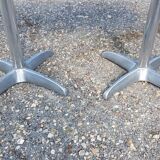 Foldable bistro table with teak top and aluminum base