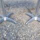 Foldable bistro table with teak top and aluminum base