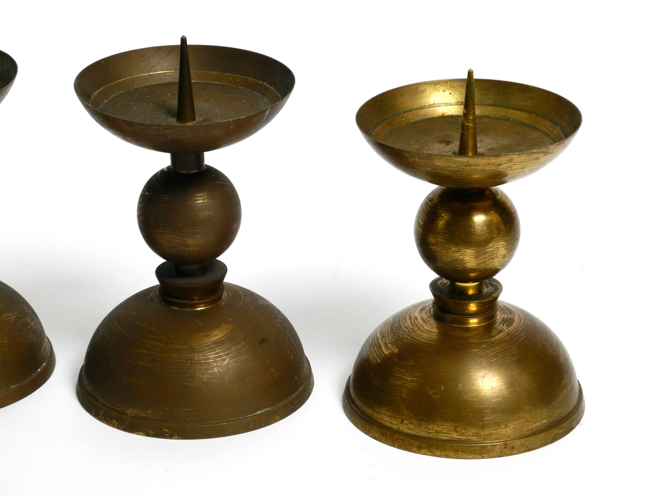 4 rare large heavy Mid Century brass candlesticks from a Bavarian church