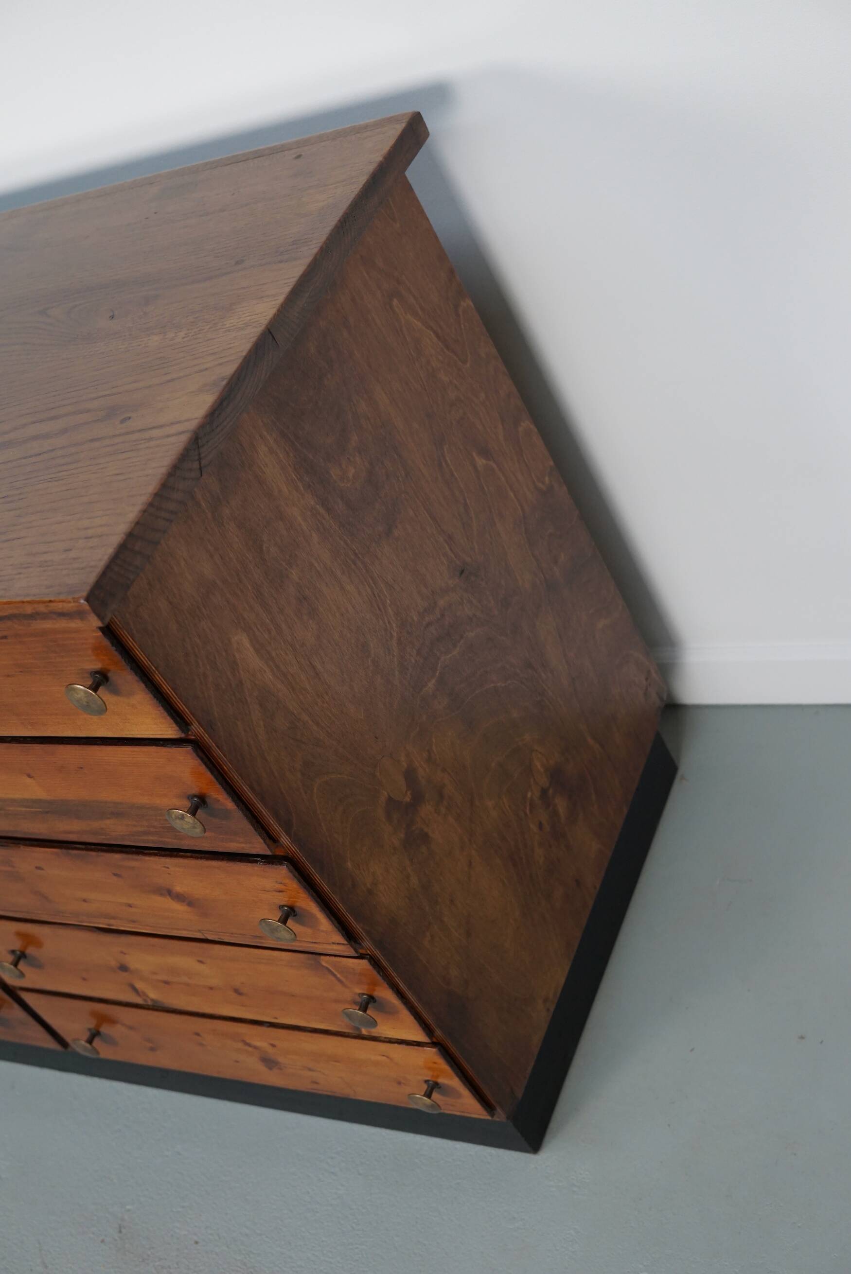 Vintage German pine & oak apothecary cabinet, 1950s