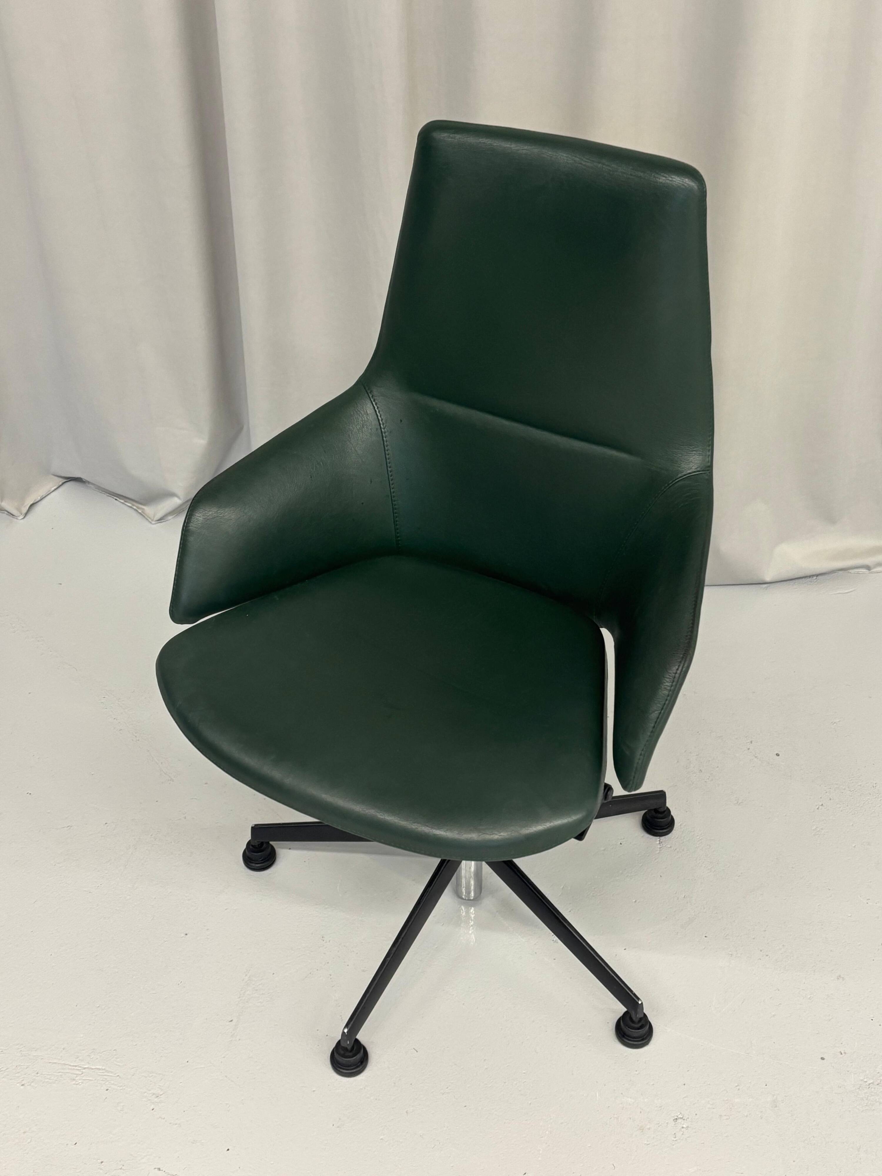 Green Leather Office Chair By Arper, Italy 2000’s