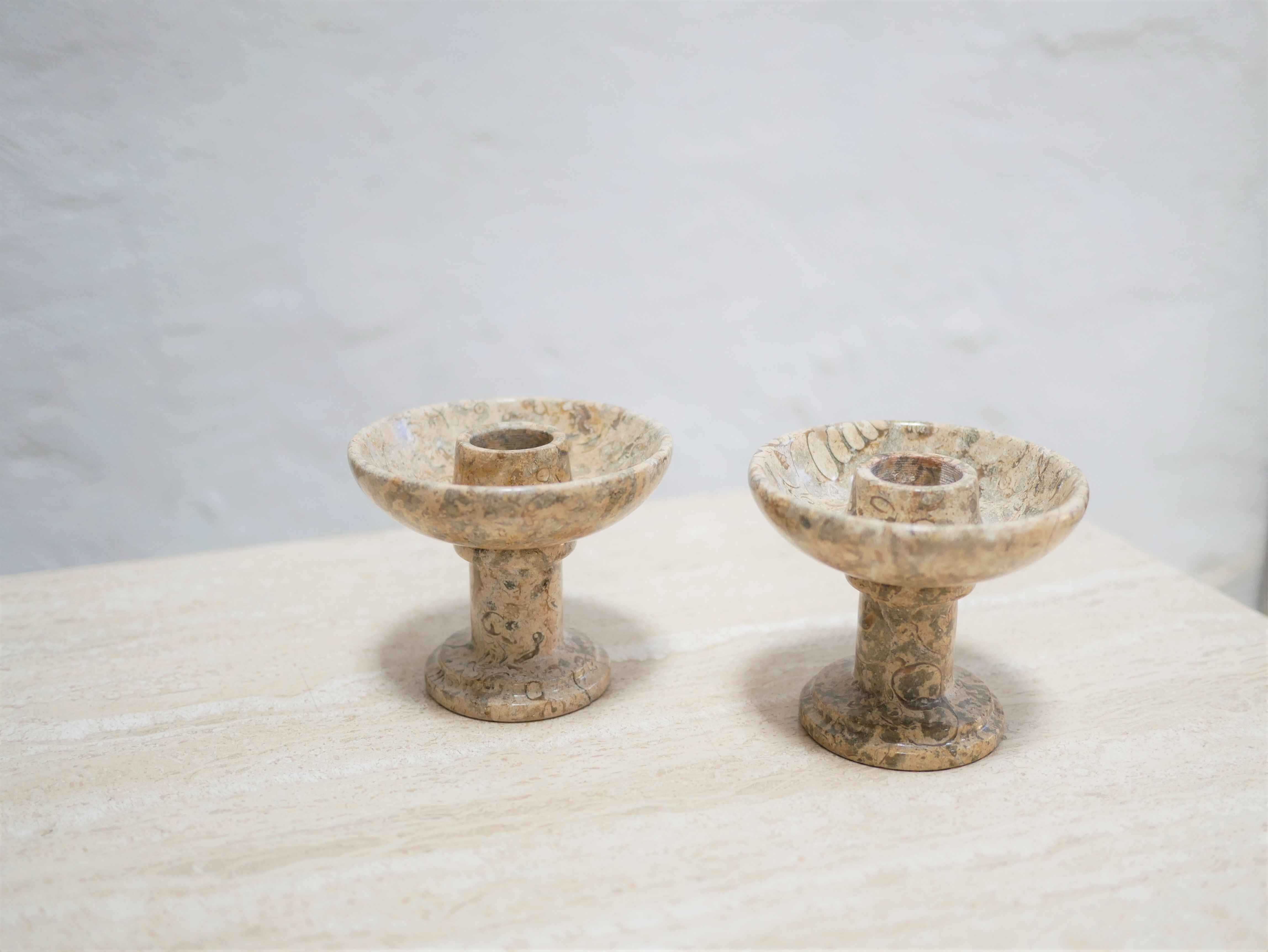 Pair of vintage jasper stone candle holders
