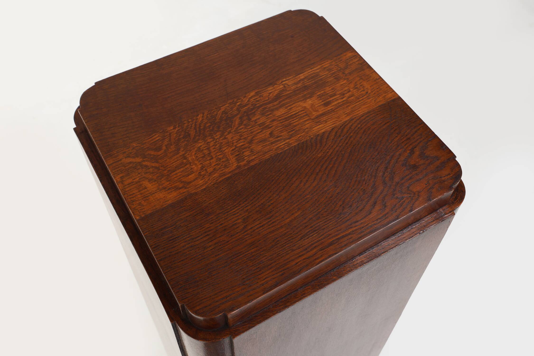 Large Art Deco console or pedestal in dark oak veneer, Belgium, 1920s