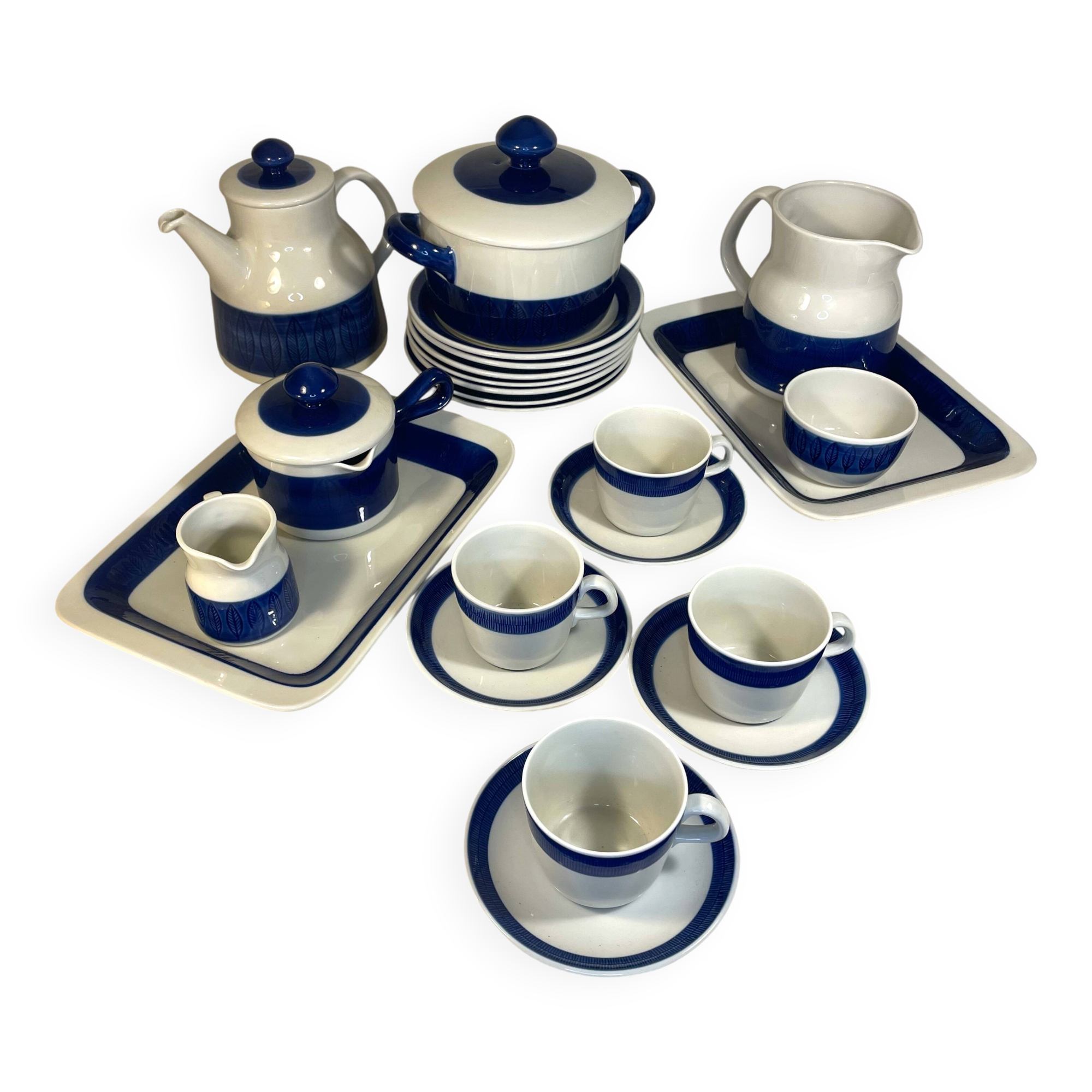 Design tableware service by Hertha Bengtson for Rörstrand, Sweden, in glazed stoneware.