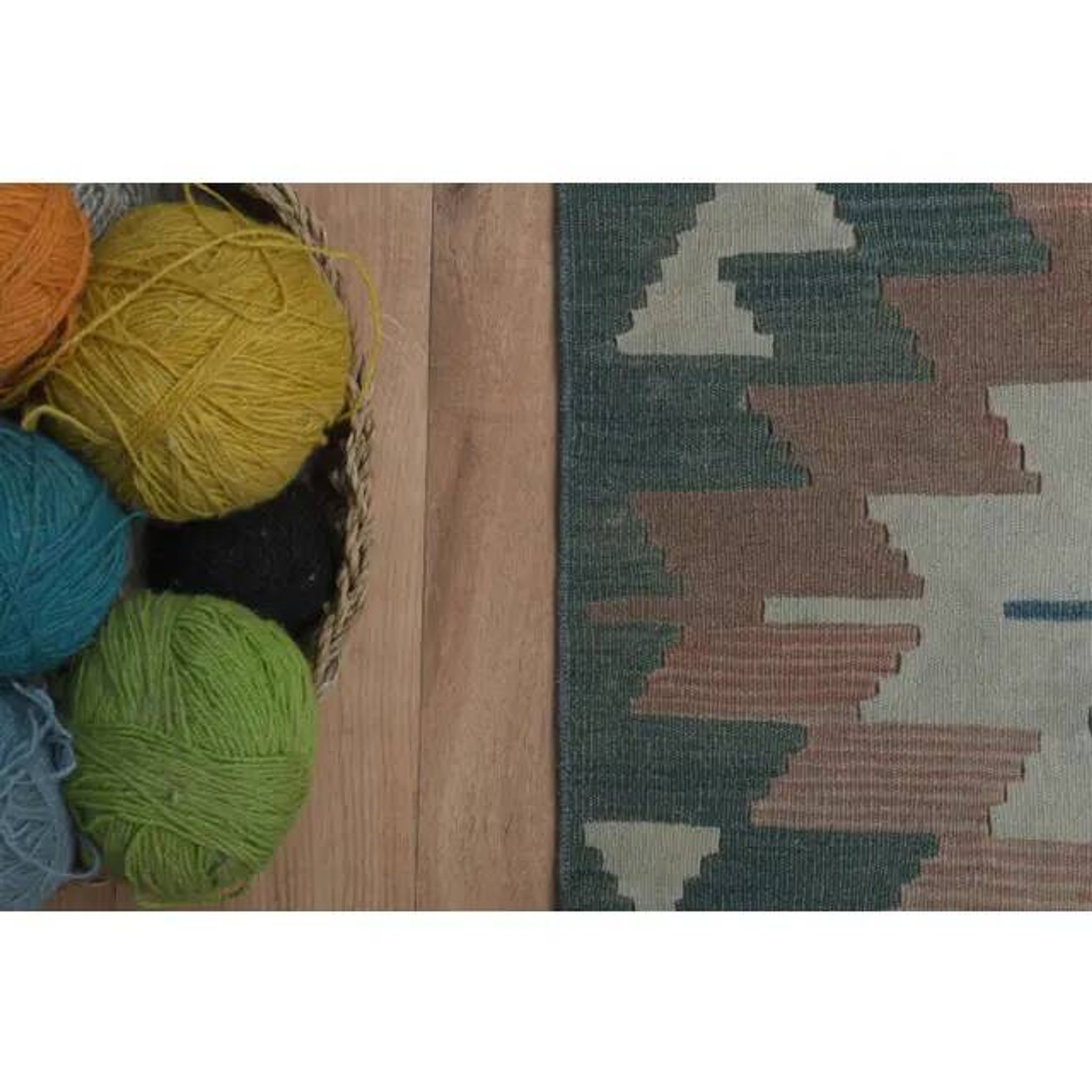 1970s Vintage Turkish Handmade Wool & Cotton Green Runner Rug  73x291