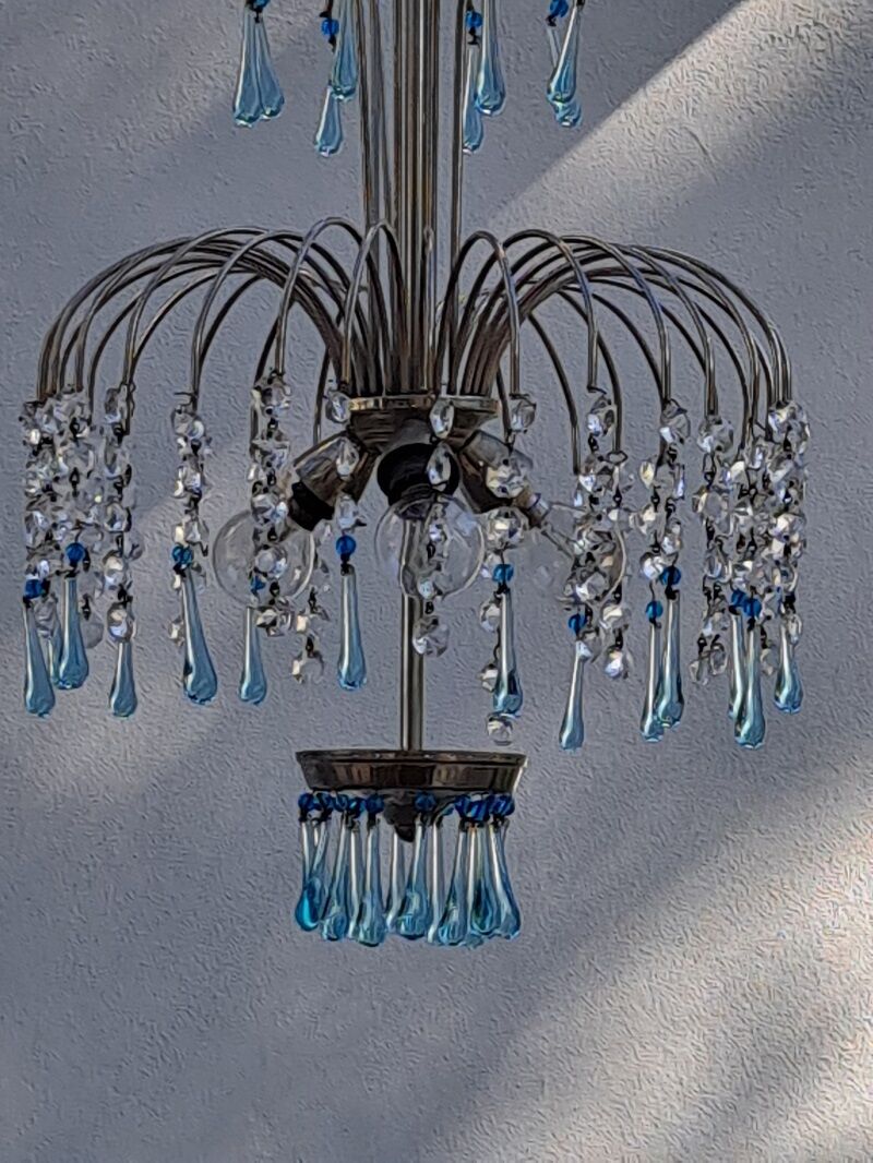 Mid Century Italian Murano Chandelier Blue