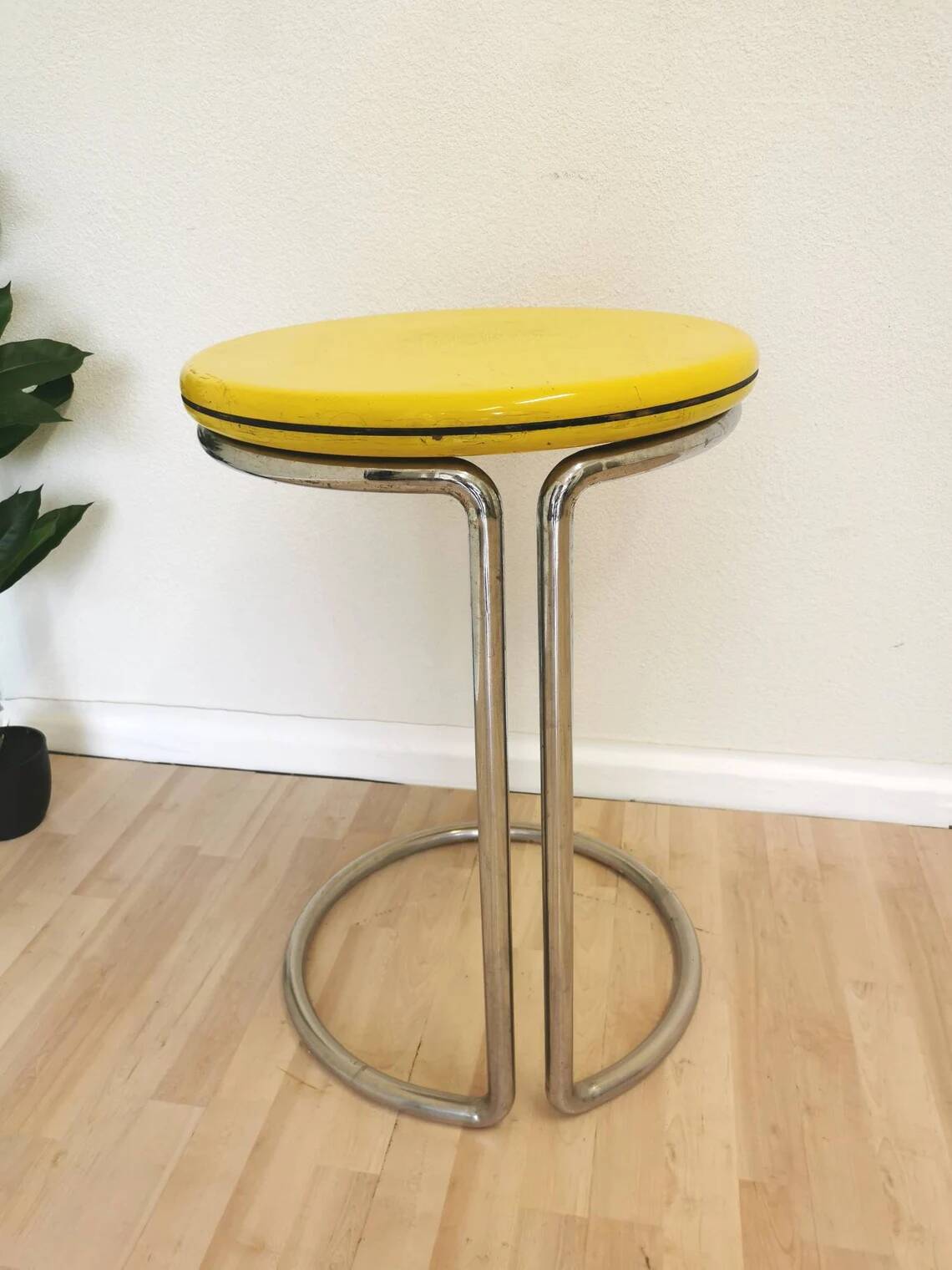 Vintage Yellow Bar Table: Chrome, 1970s High Coffee Table