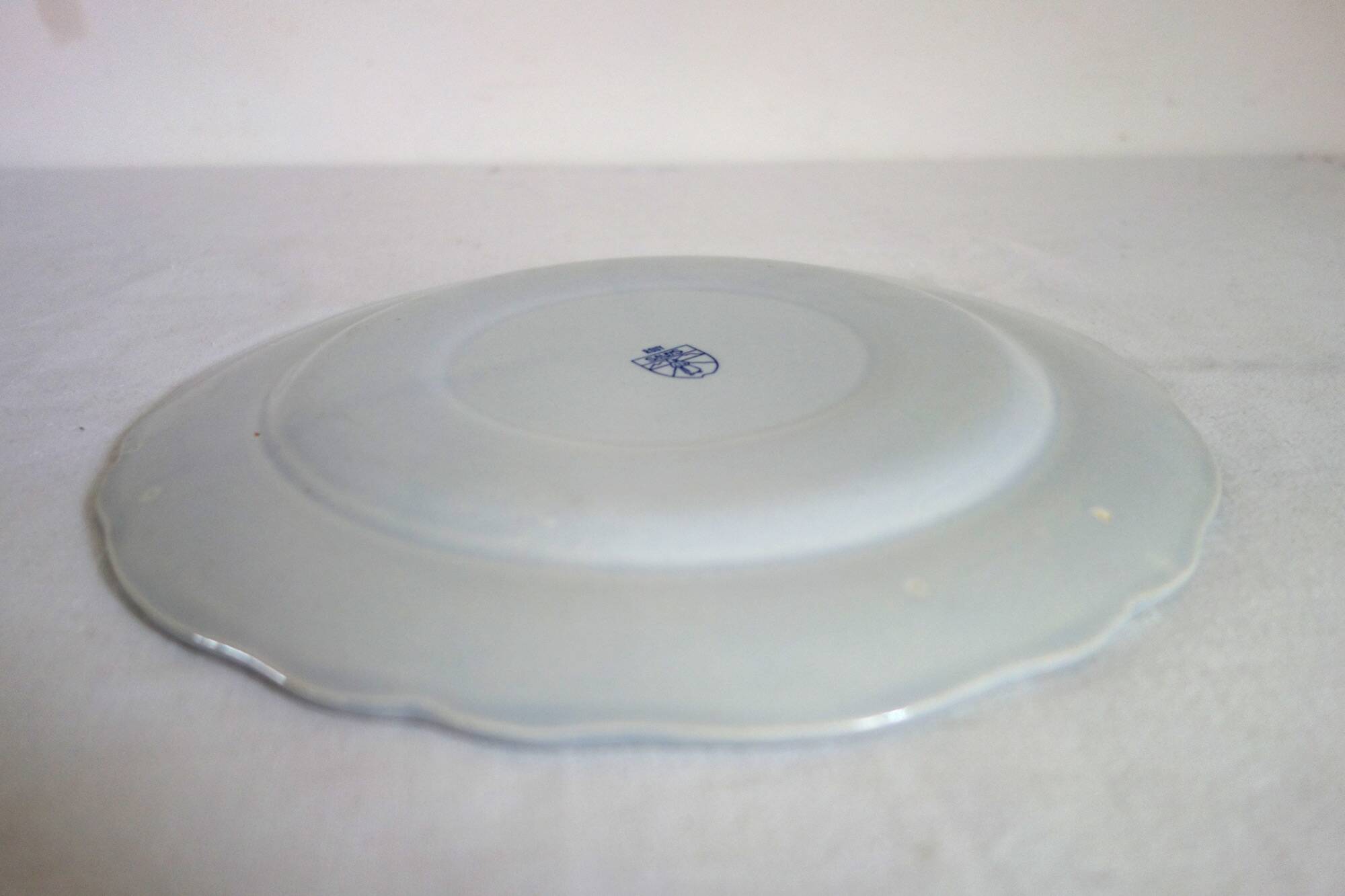 Set of 6 old flat plates with blue decoration, Rouy model, Salins