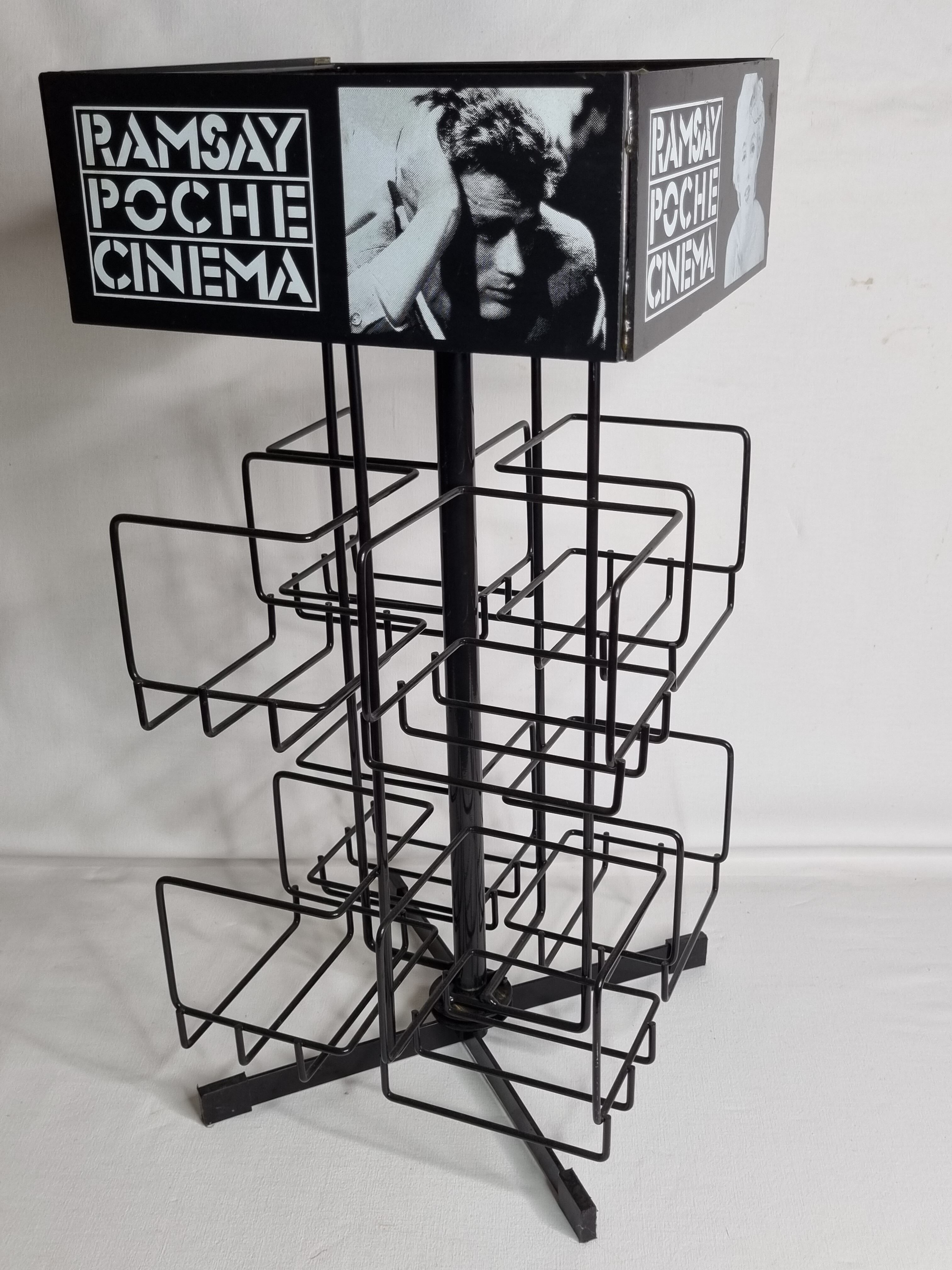 Vintage rotating bookcase for paperbacks in black lacquered metal, 58 cm
