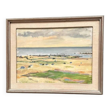 Original Swedish Oil on Canvas - "Beach of Malö" by Bo von Zweigbergk - Signed - Vintage and Framed - 55.5 x 43.5 cm (21.9" x 17.1")