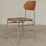 Set of 4 metal and wood school chairs, former Czechoslovakia, 1960.