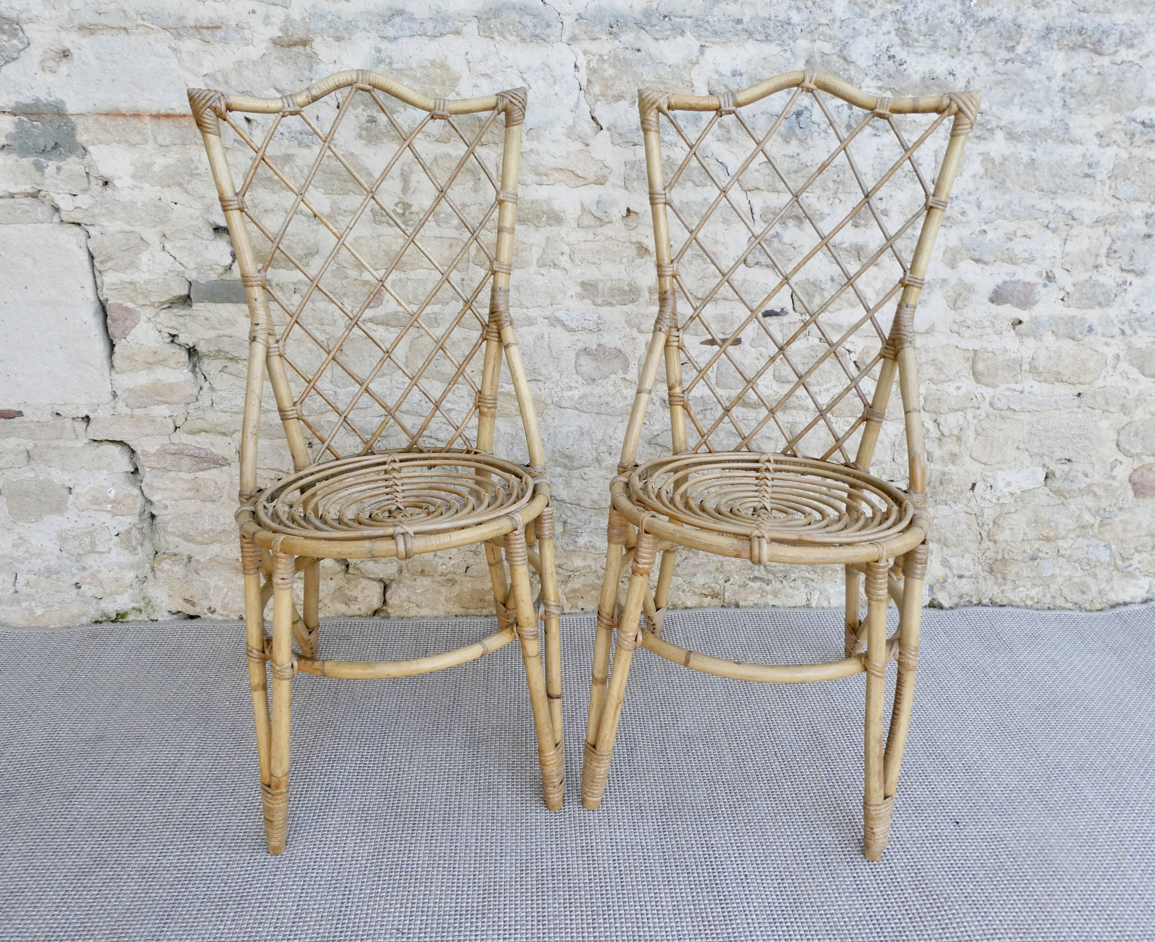 Paire de chaises en rotin Louis Sognot