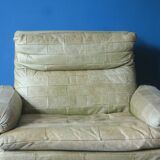 Patchwork leather olive green lounge chair and ottoman by Laauser, 1970s