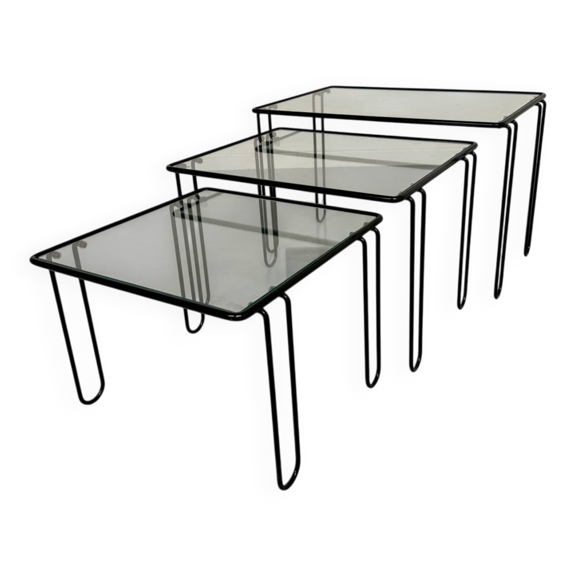 Vintage Italian design nesting coffee table in metal and glass from the 1980s