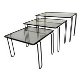 Vintage Italian design nesting coffee table in metal and glass from the 1980s