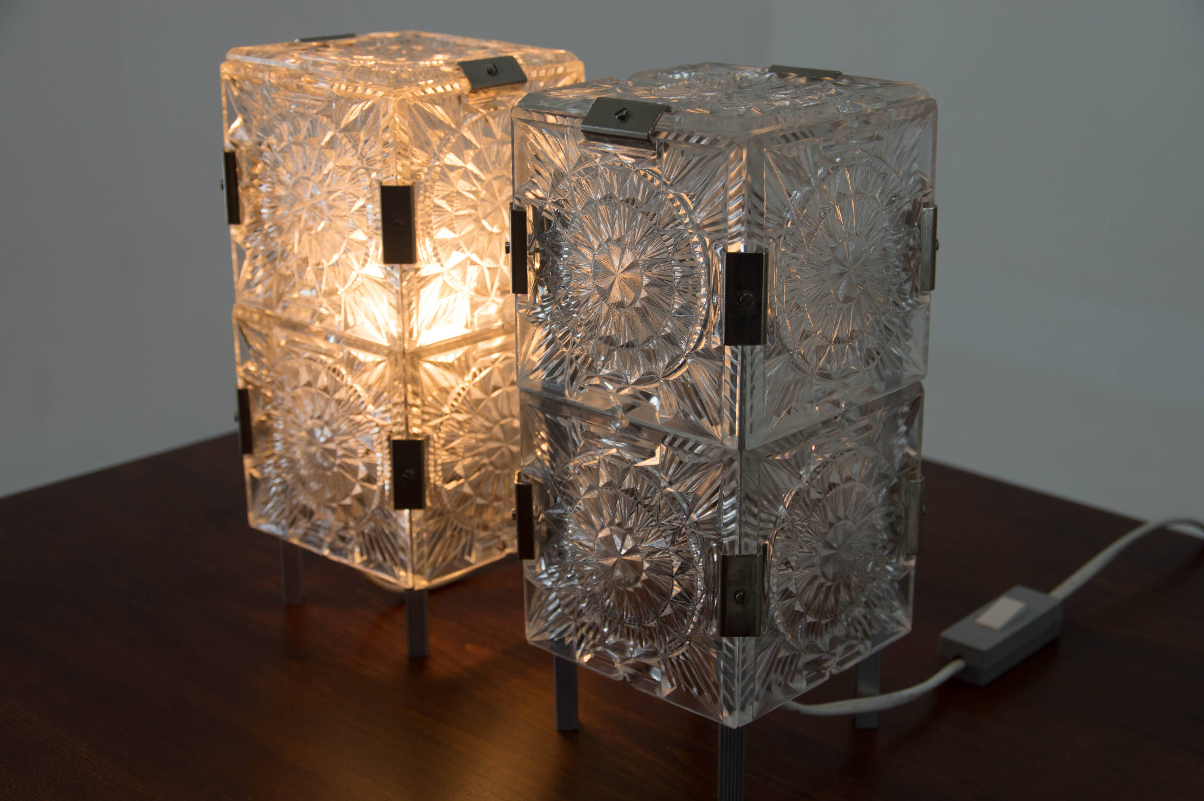 Set of Two Glass Table Lamps by Kamenicky Senov, 1970s