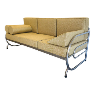 Beige Bauhaus Tubular Steel Sofa by Robert Slezak, 1930s