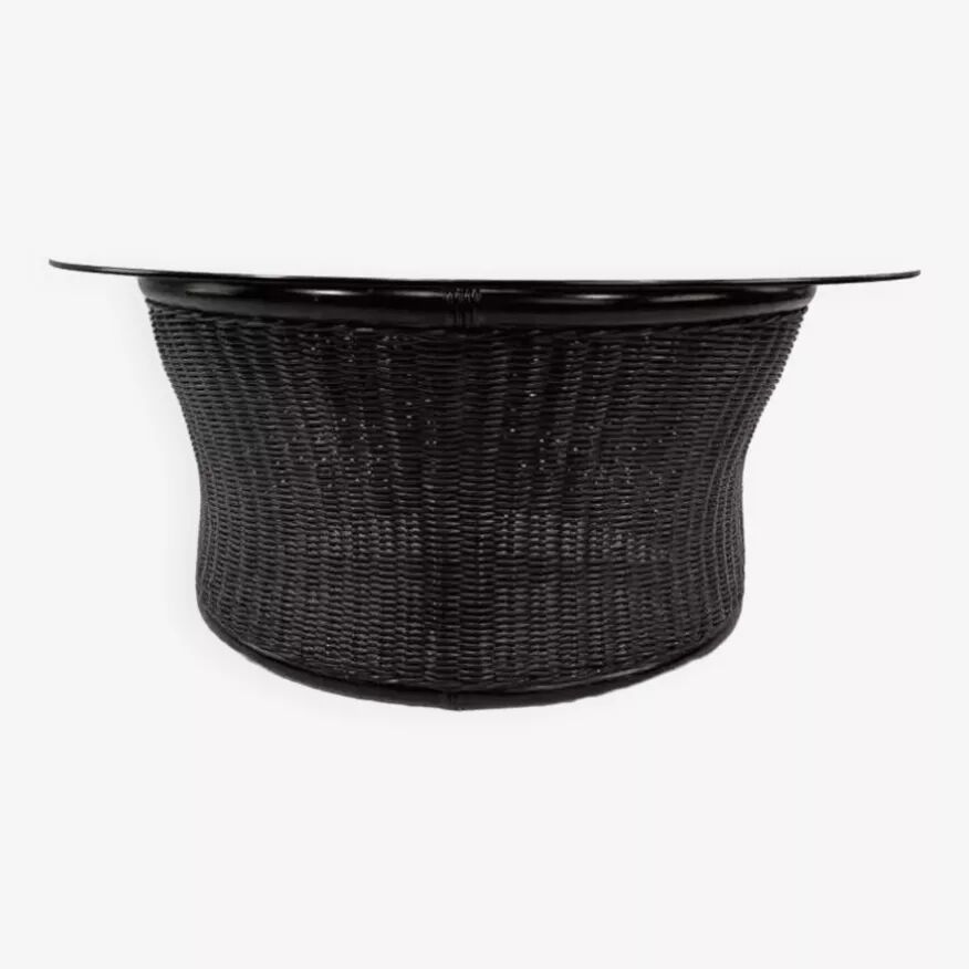 Rattan and smoked glass coffee table