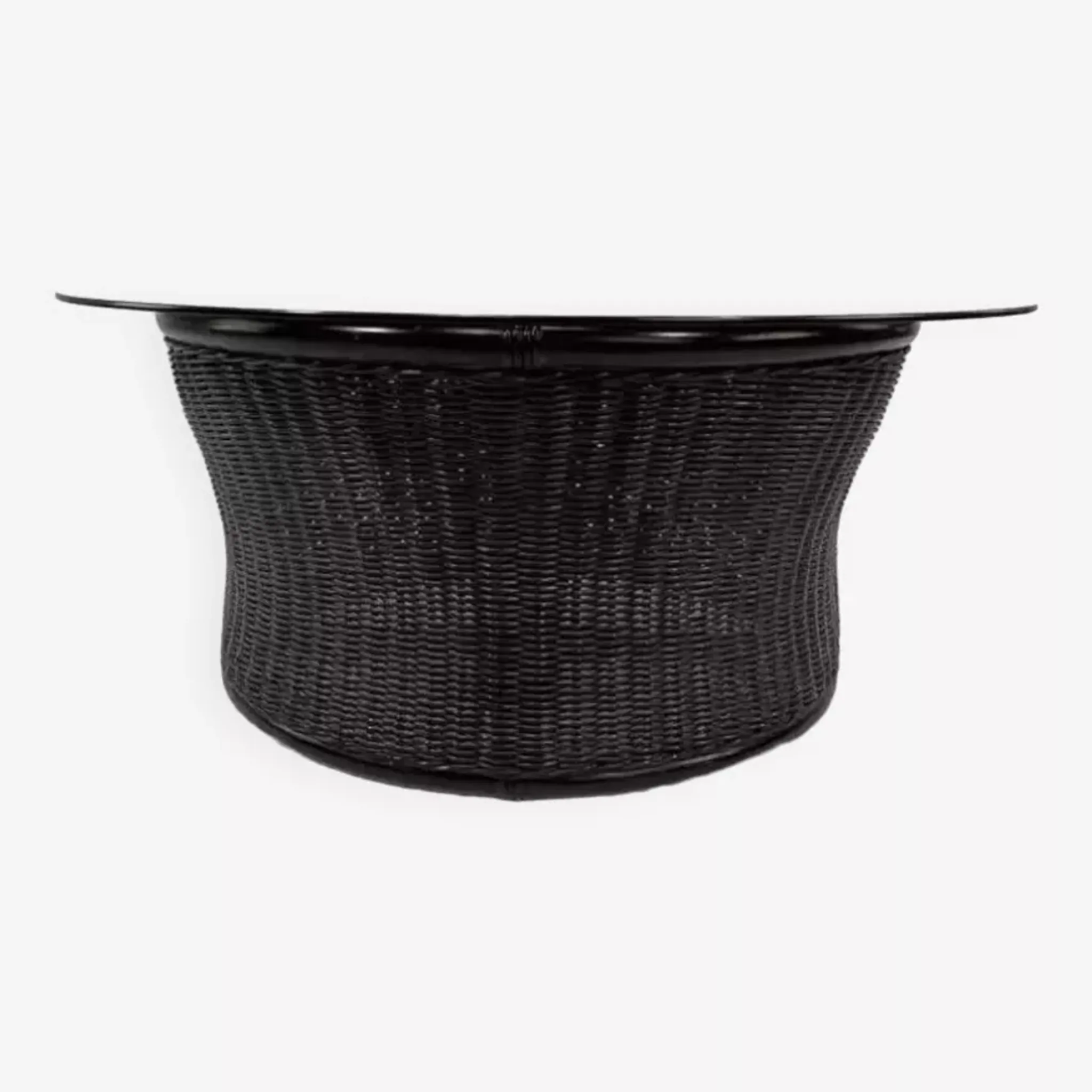 Table basse en rotin et verre fumé