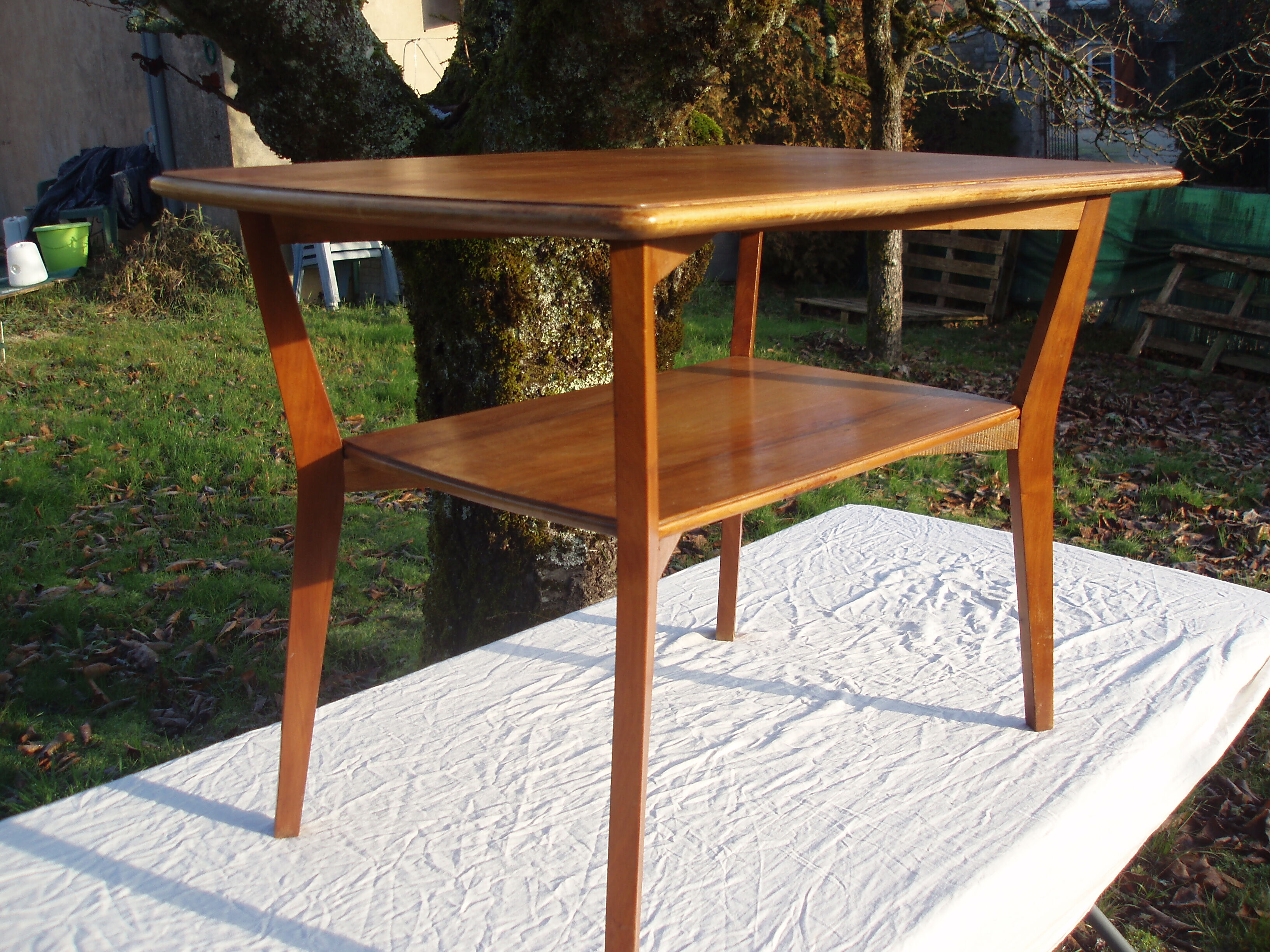 Coffee table rectangular double wooden tray