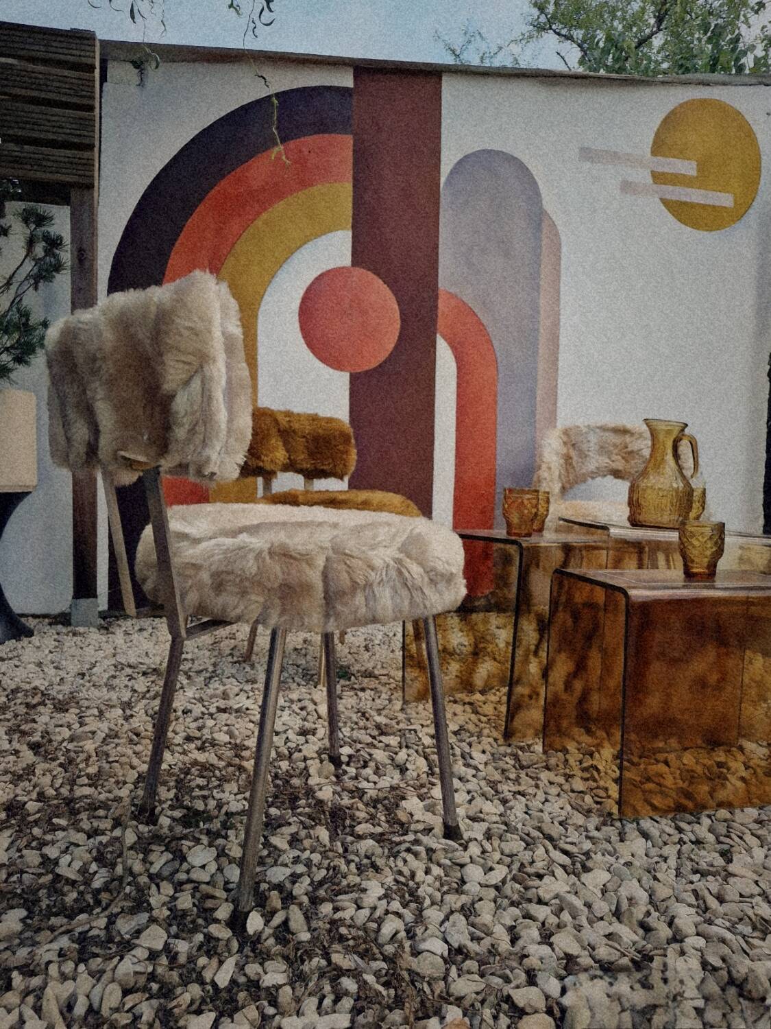 Set of 3 Moumoute Chairs, 2 Pelfran, 1 Barrel from 1960-1970.