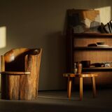 Sculptural stump chair, Brutalism, Wabi Sabi in solid pine, Swedish, 1968.