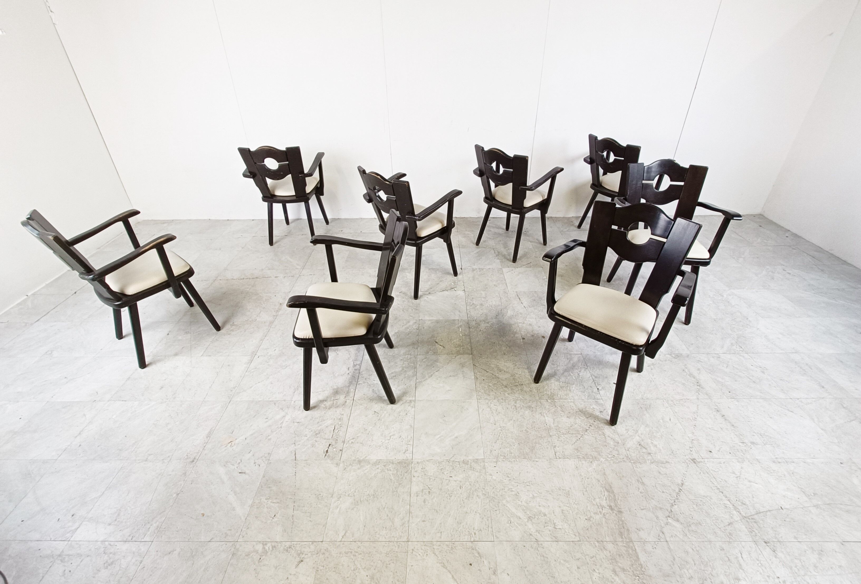 Vintage brutalist dining chairs, set of 8 - 1960s