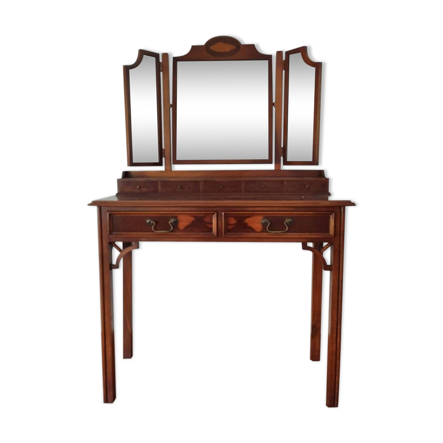Coiffeuse Vintage Art Deco en bois de rose et métal chromé avec miroir | €4,370
