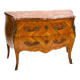 Curved Louis XV style commode in rosewood and red marble, fine.