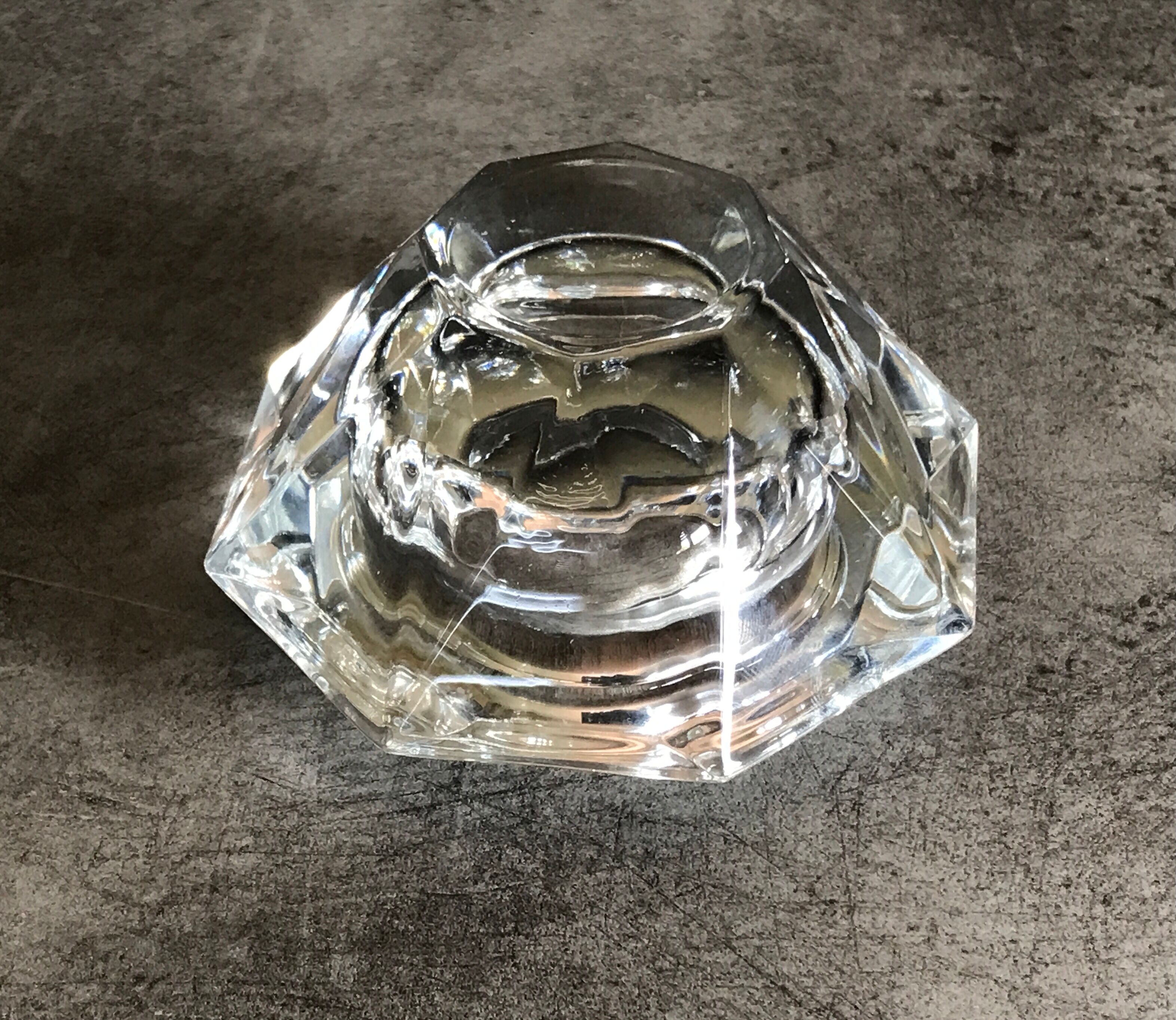 Glass table candle holder or crystal cast faceted diamond shape