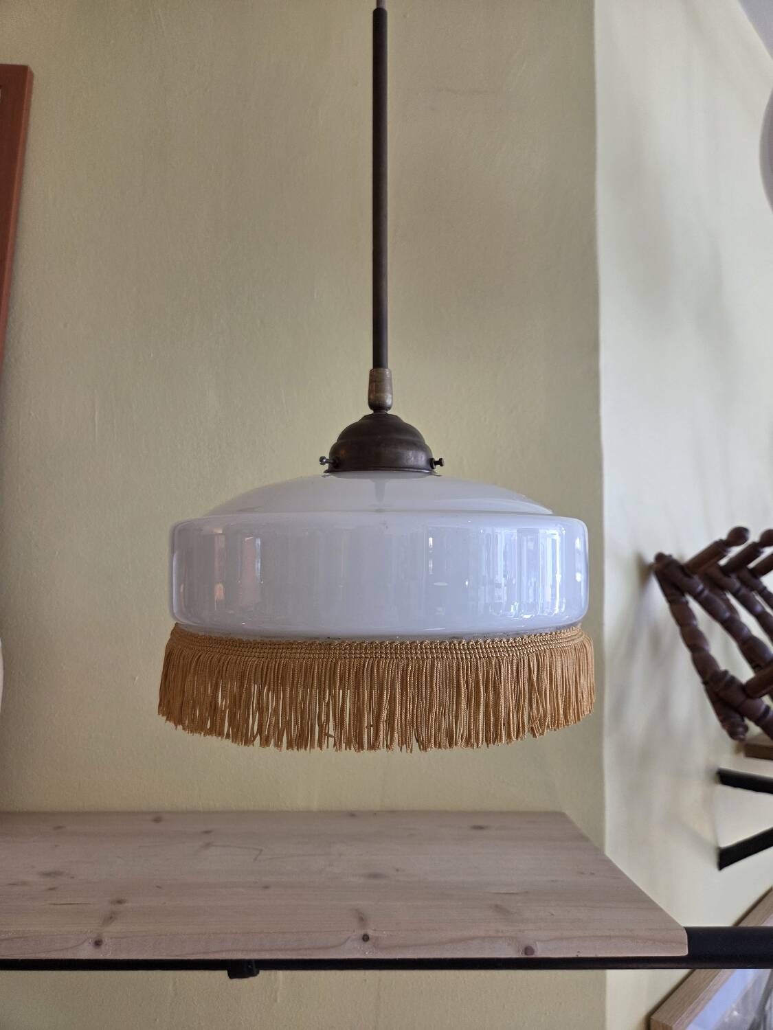 Art Deco suspension, white opaline