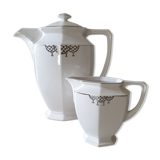 Old coffee maker and its milk pot