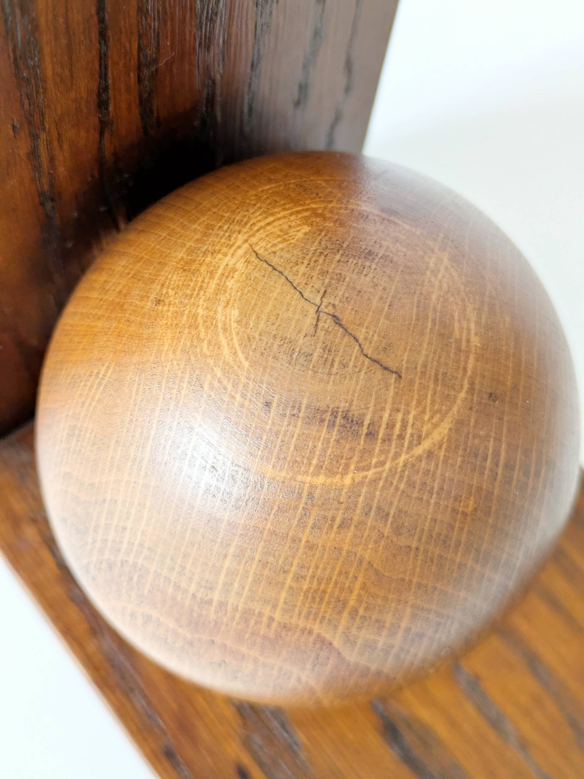 Pair of antique oak ball bookends, Midcentury Art Deco