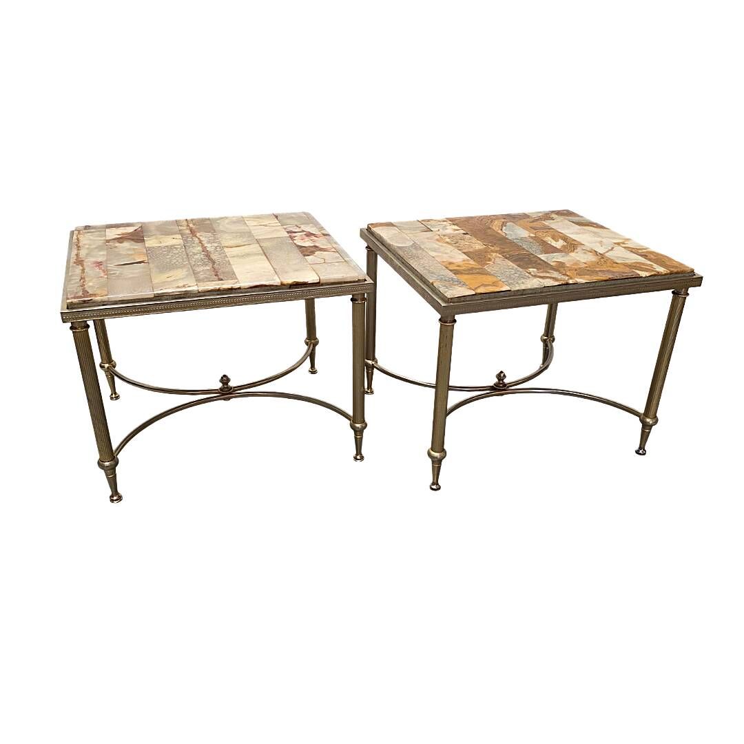 Set Of 2 Vintage Side Tables With Marble And Onyx, 1960/70s
