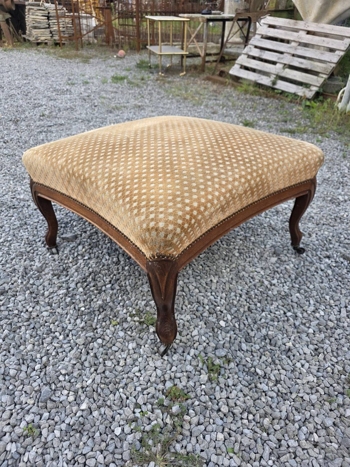 Repose-pieds style Louis Philippe en chêne et velours