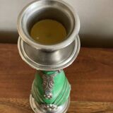 Stone and silver metal candle holder