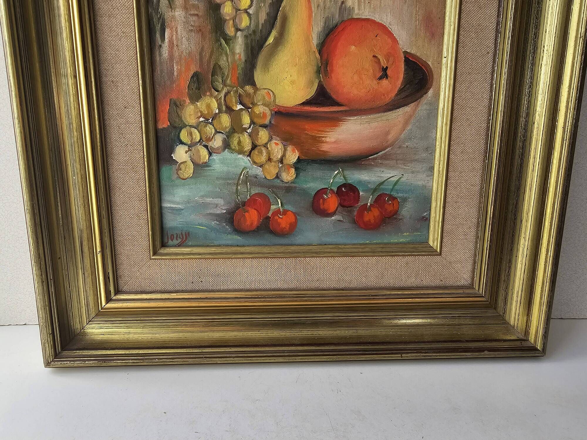 Oil Painting on Canvas Still Life with Fruits Signed Jorgji