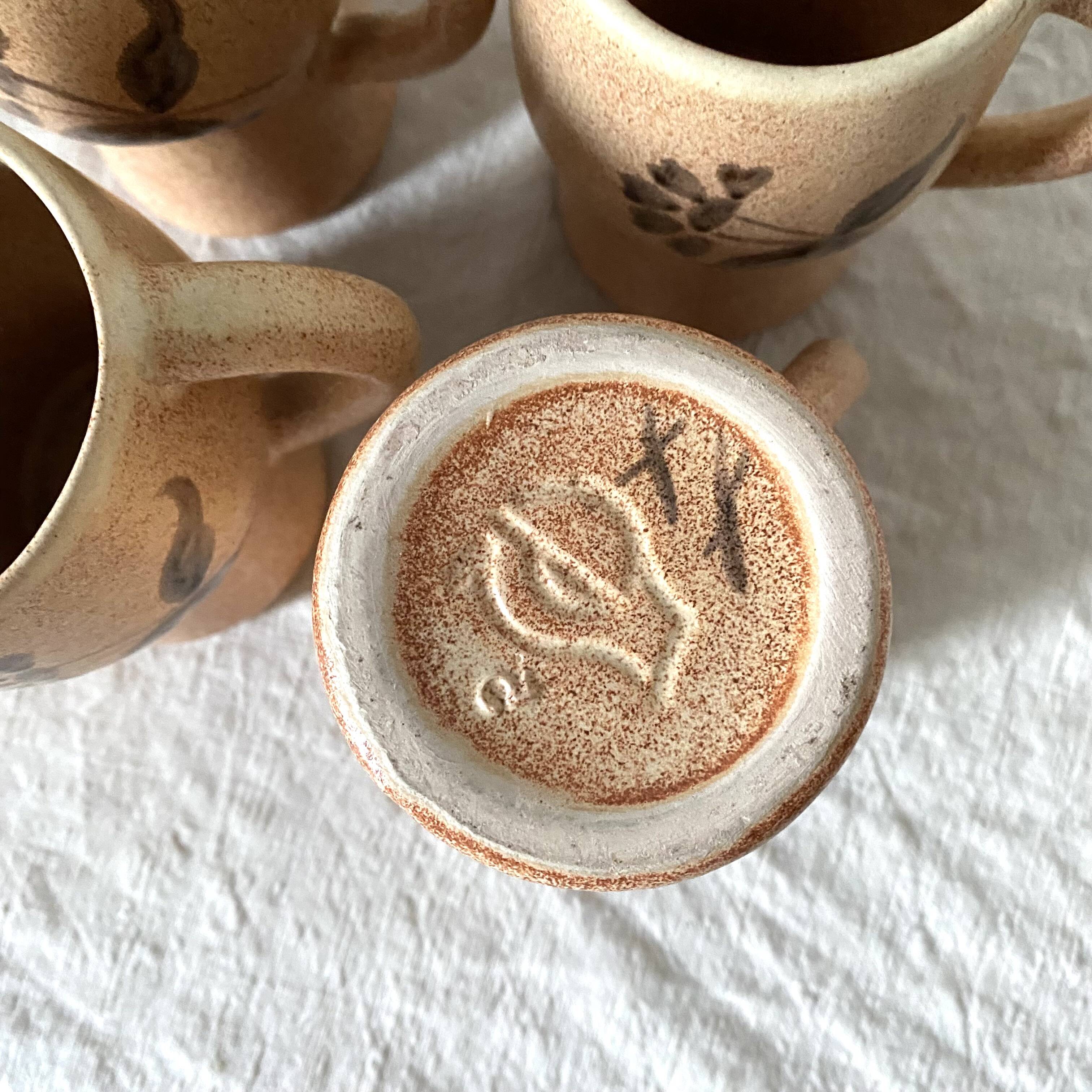 70s flowery stoneware mugs