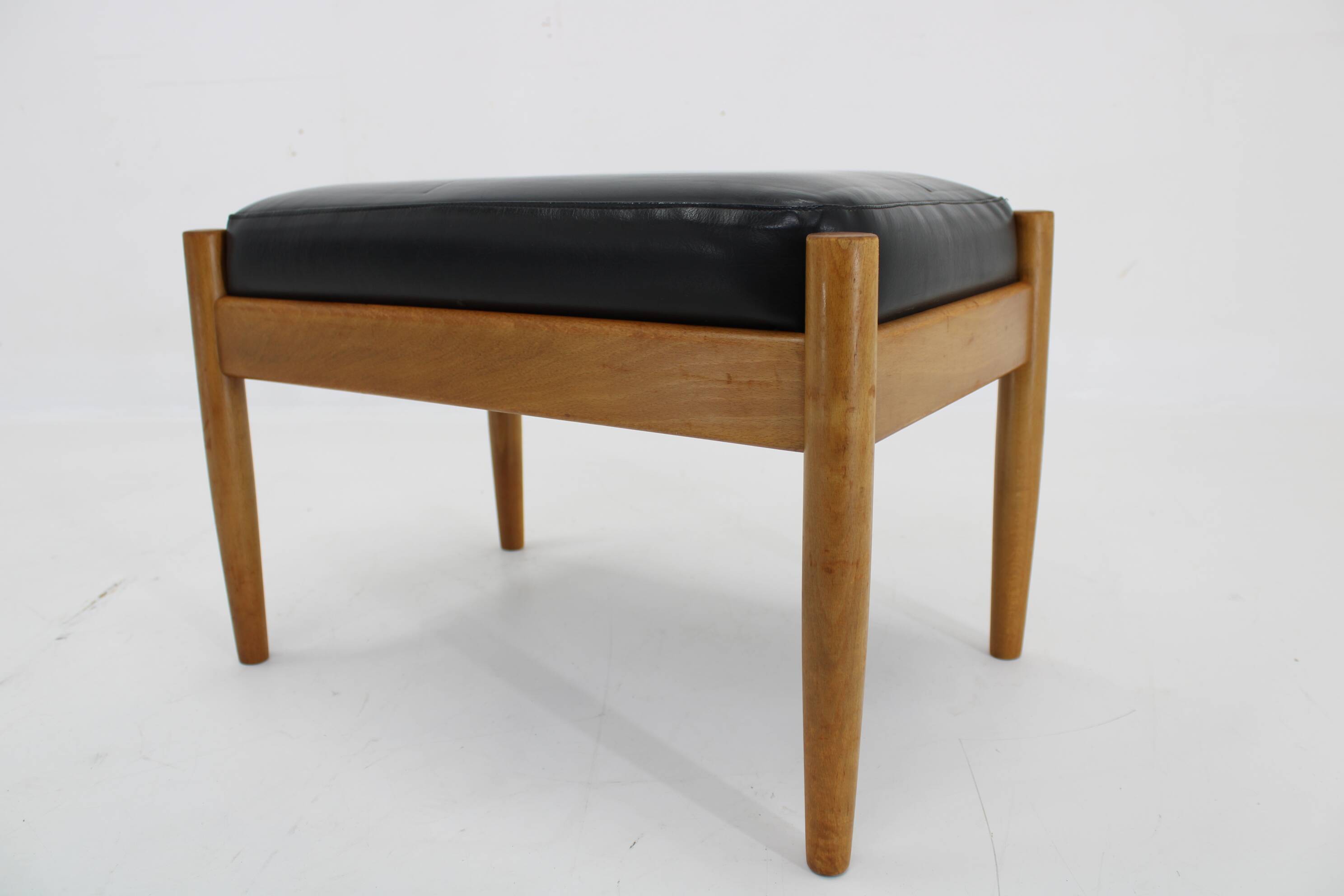 1960s Beech Leather Stool, Denmark